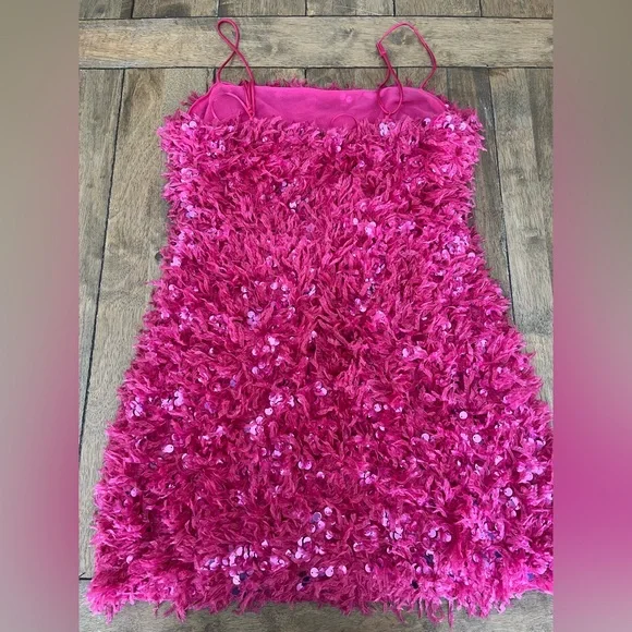 Urban Outfitters Hot Pink Sequin Fringe Party Dress - Picture 7 of 7